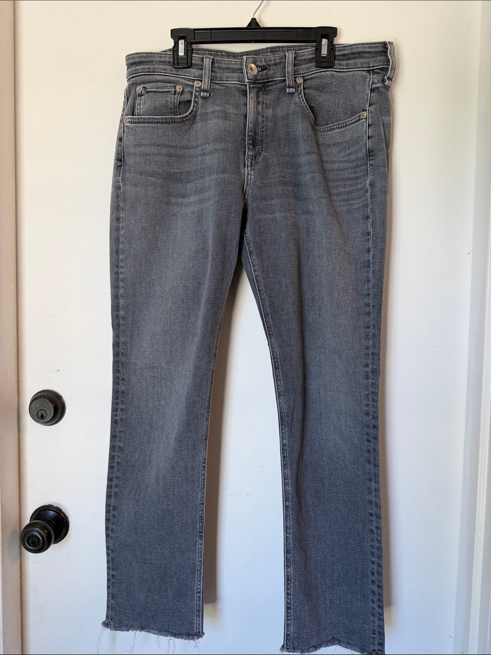 rag & bone Dre Low Rise Ankle Slim Boyfriend Jeans Universe Gray Raw Hem 28